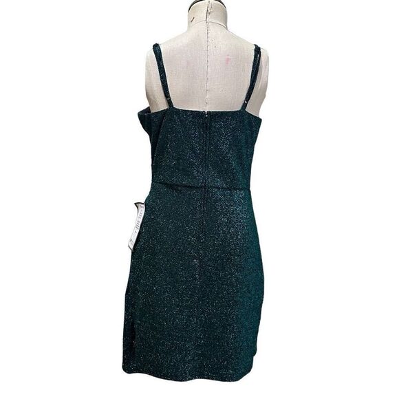 Trixxi Juniors Womens Metallic Gathered Mini Dress Hunter Green Above Knee Sz L - Picture 6 of 16